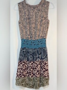 CAbi Dani Paisley Floral Patchwork Smocked Tiered Dress XS